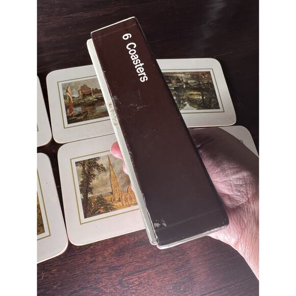 VTG Boxed Set Of 6 Clover Leaf Cork Coasters Floral White Flowers Made In UK EUC - Picture 3 of 9